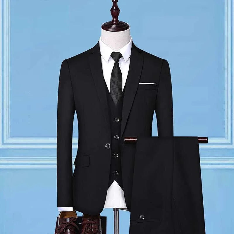 Men Suit 3 Piece Set Slim Fit Korean Style Best Man Groom Wedding Tuxedo Brother Group Formal Attire