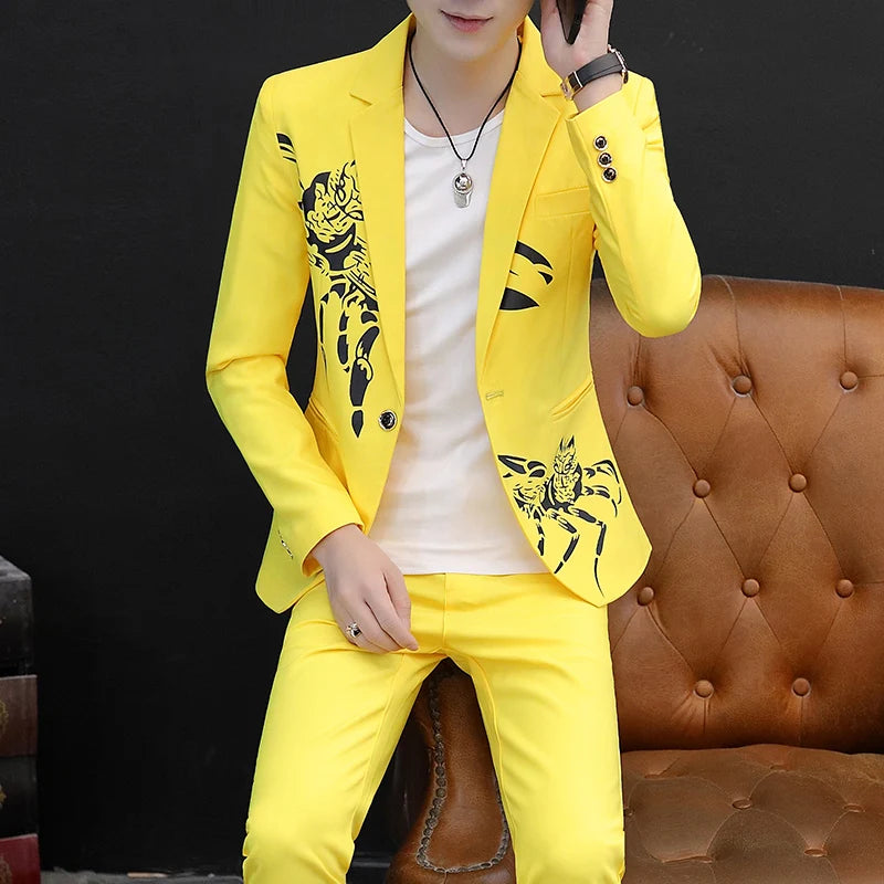 Slim Fit Two-Piece Suit Korean Style Business Casual Men's Suit with Western Pants Handsome Cut for Professional Wear