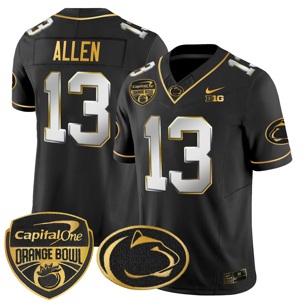 Men's Penn State Nittany Lions Orange Bowl Patch Gold Vapor Limited Jersey V2 - All Stitched