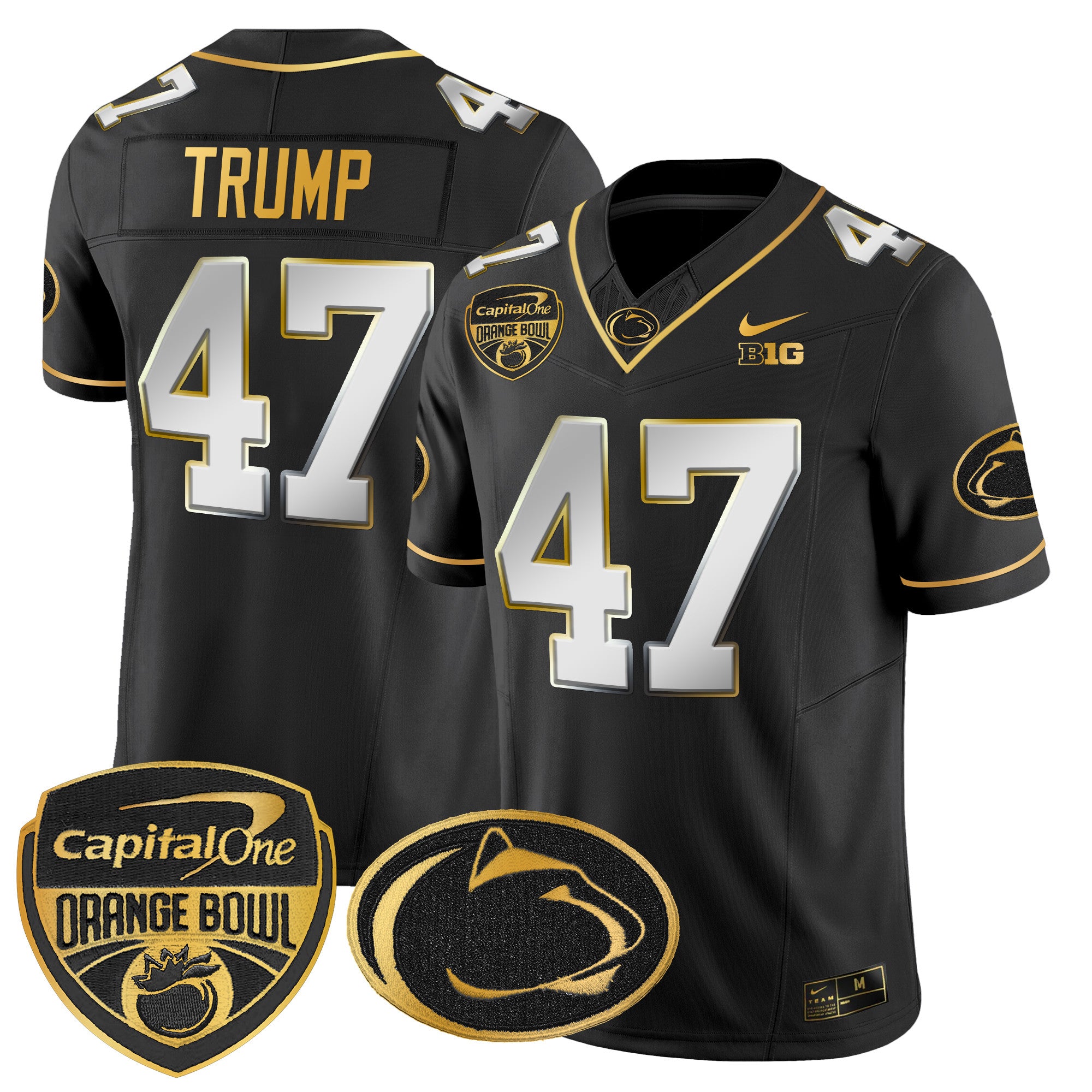 Men's Penn State Nittany Lions Orange Bowl Patch Gold Vapor Limited Jersey V2 - All Stitched