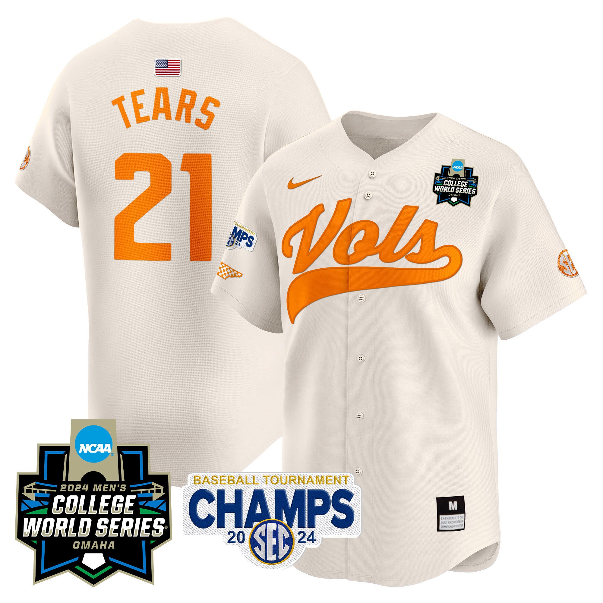 Men's Tennessee Volunteers 2024 Tournament Champs & World Series Vapor Premier Limited Jersey - All Stitched
