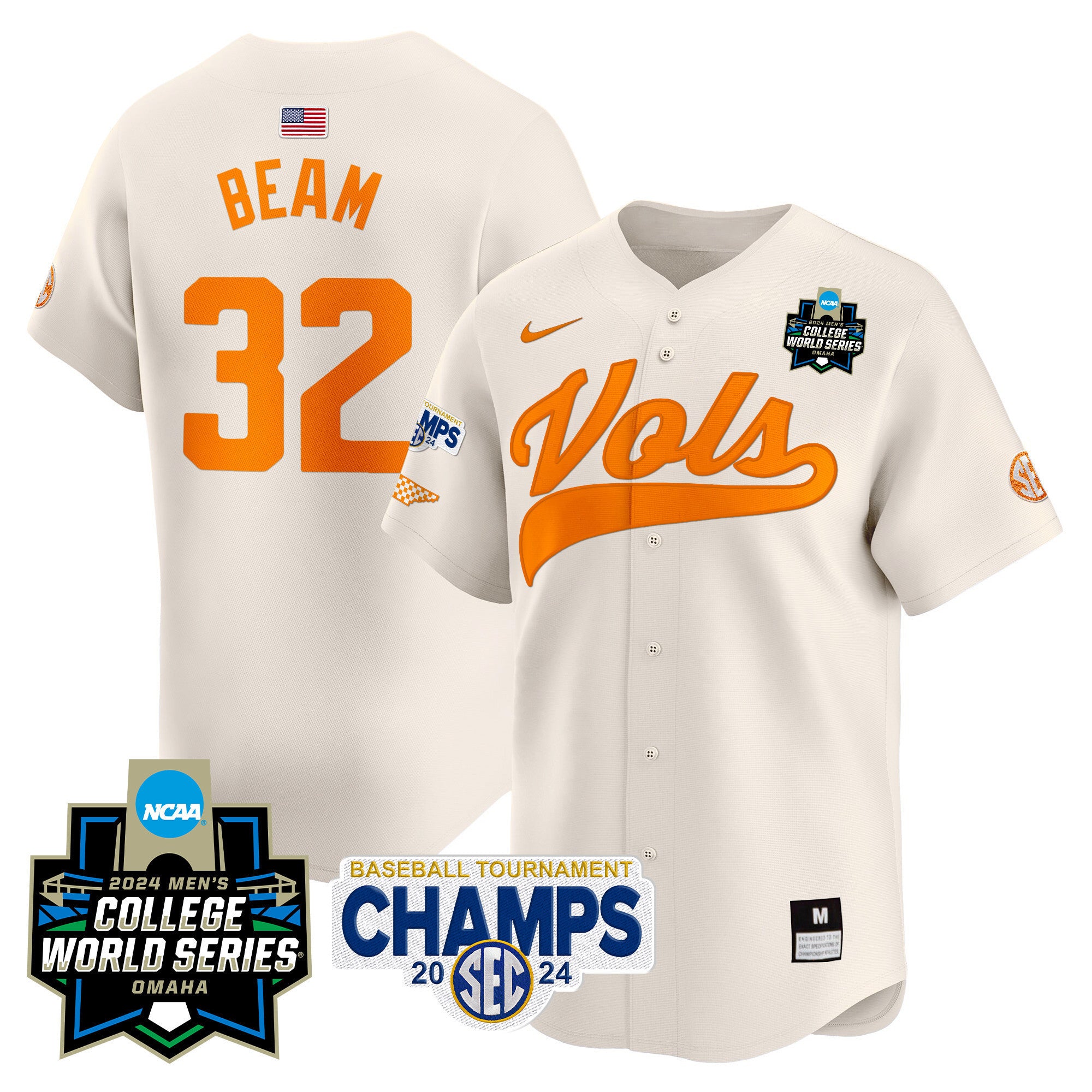 Men's Tennessee Volunteers 2024 Tournament Champs & World Series Vapor Premier Limited Jersey - All Stitched