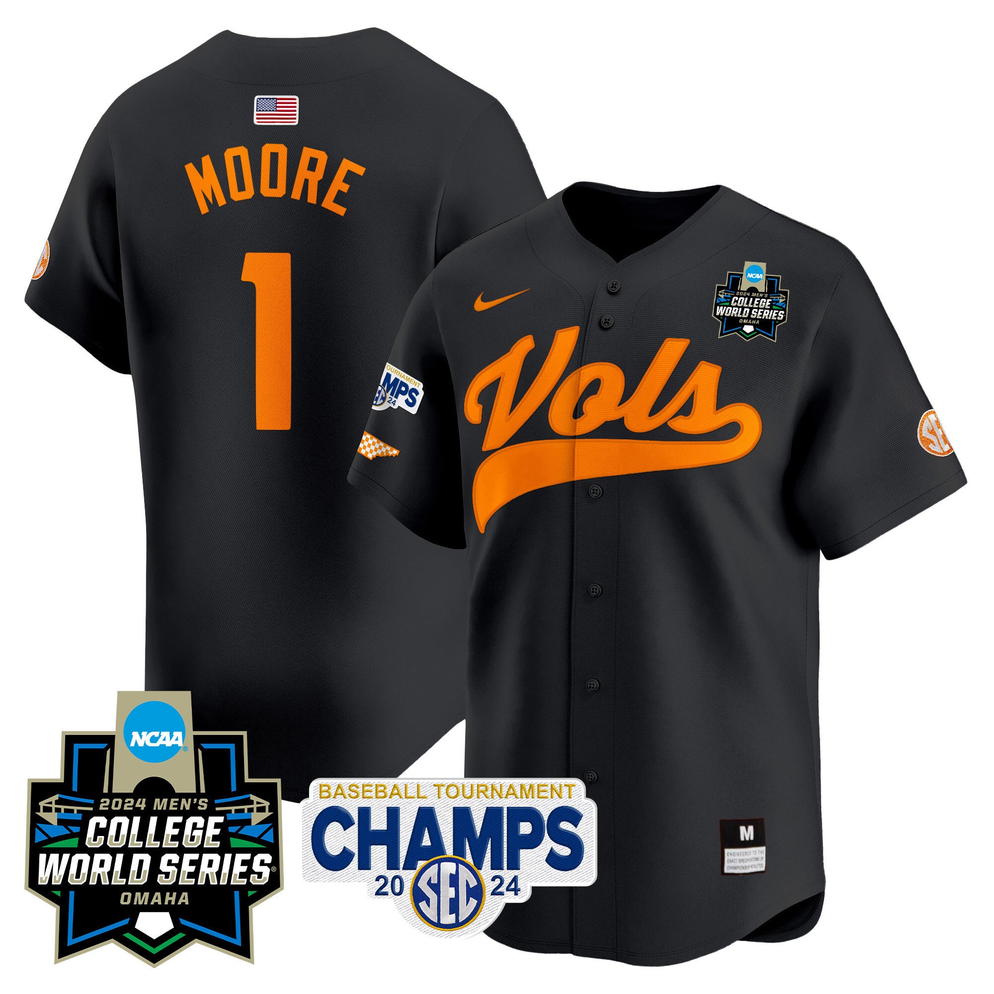 Men's Tennessee Volunteers 2024 Tournament Champs & World Series Vapor Premier Limited Jersey - All Stitched