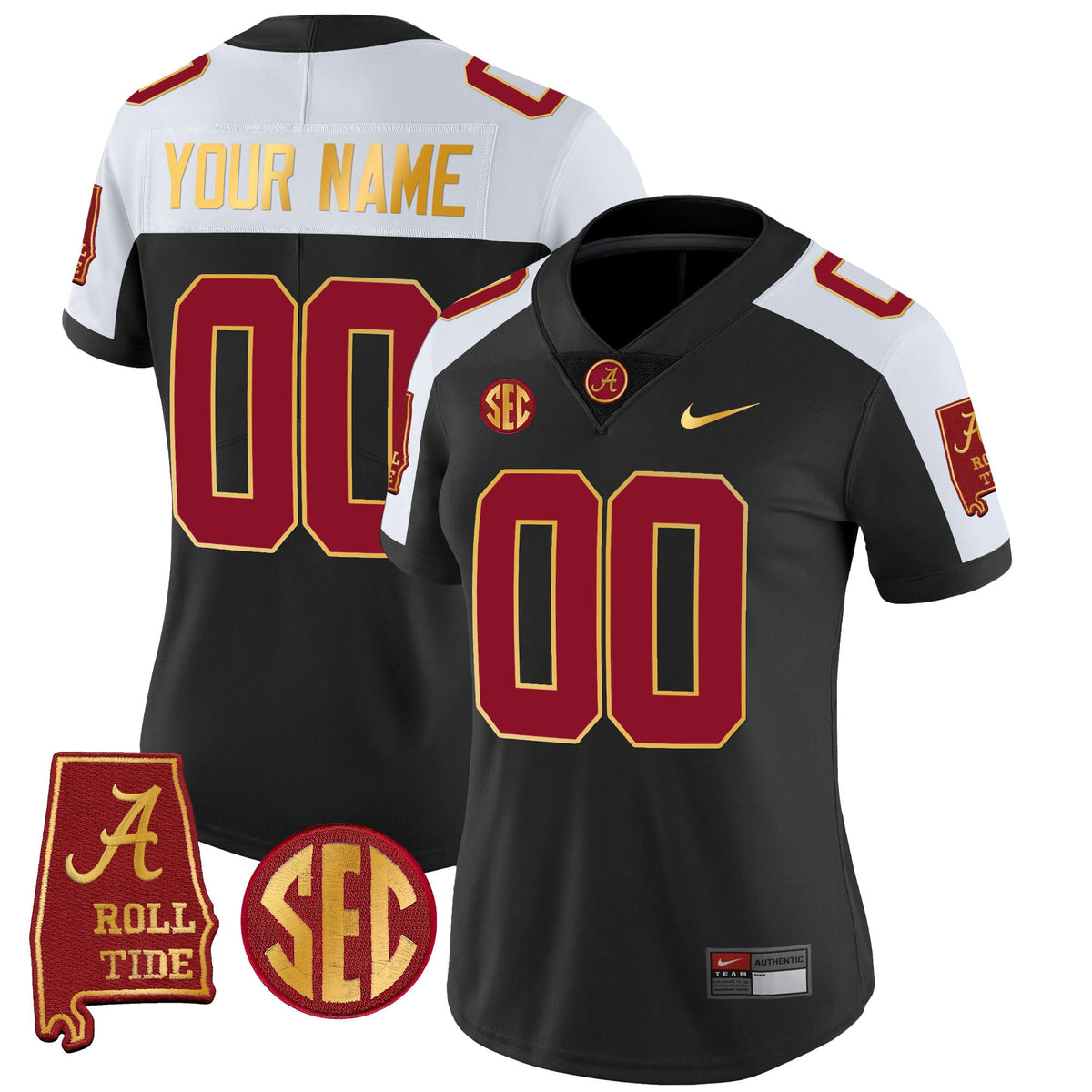 Alabama Crimson Tide Gold Trim Vapor Custom Jersey V2 - Alabama Map - All Stitched