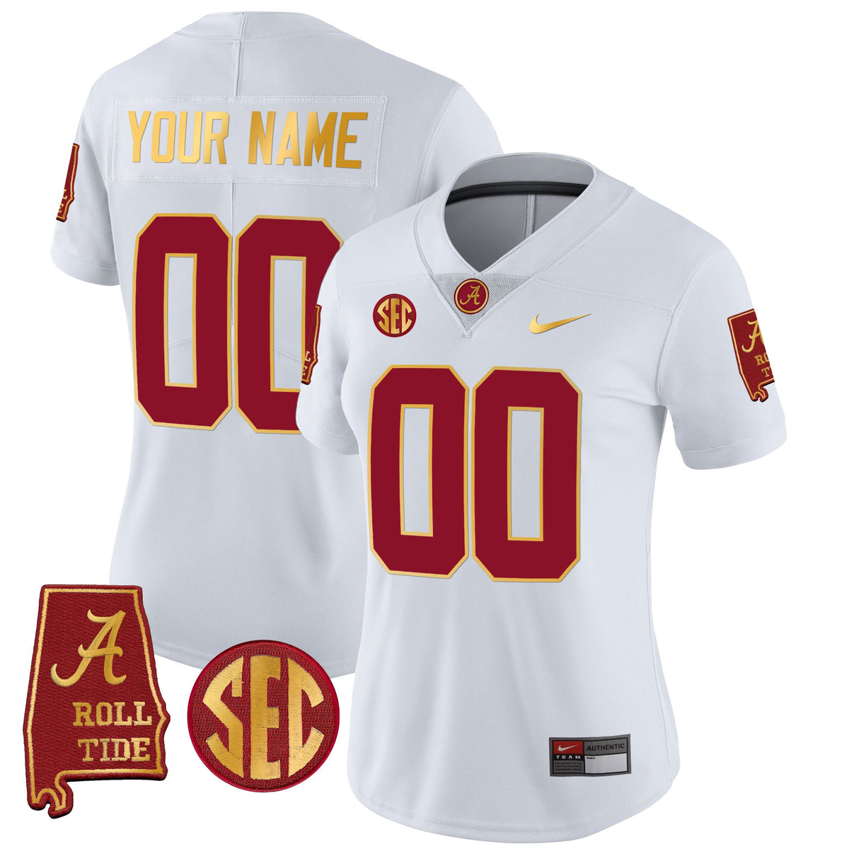 Alabama Crimson Tide Gold Trim Vapor Custom Jersey V2 - Alabama Map - All Stitched