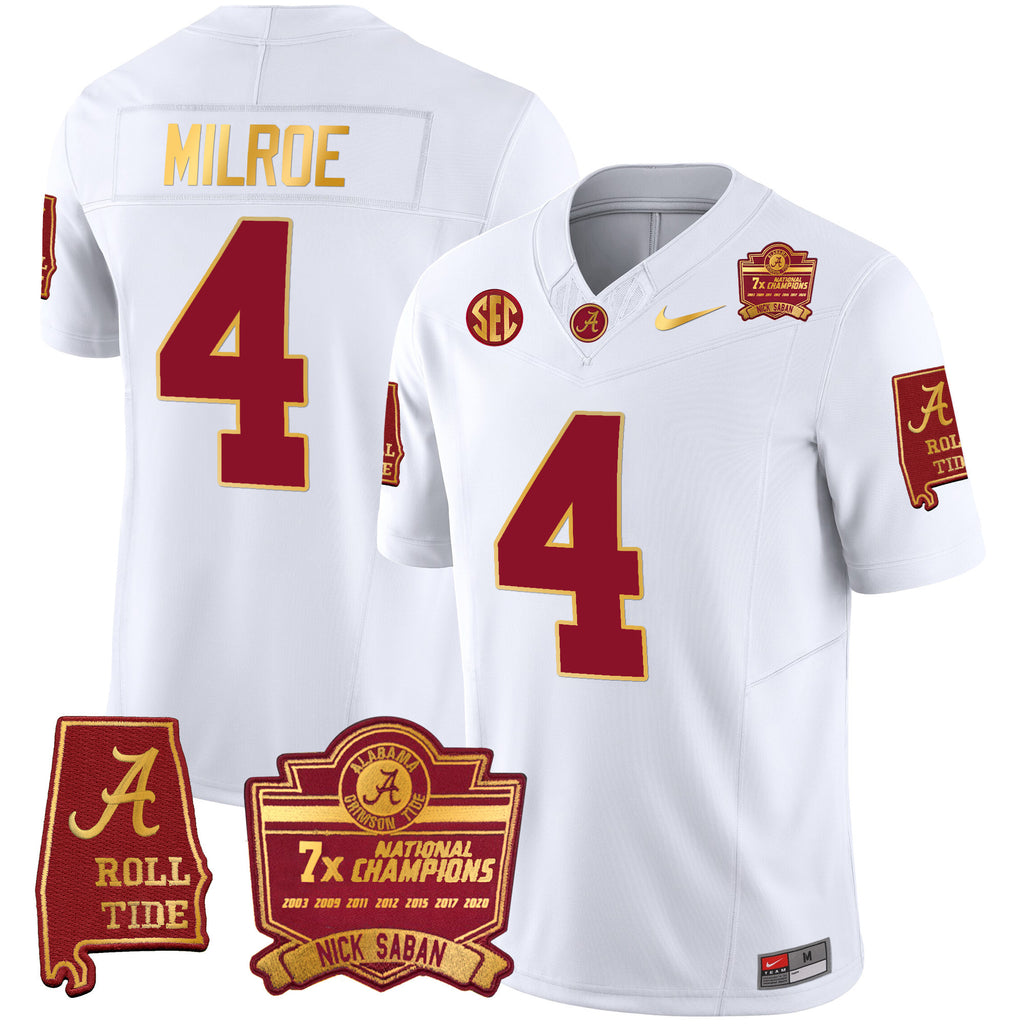 Men's Alabama Crimson Tide Nick Saban 7x Champions Patch Gold Trim Jersey - All Stitched