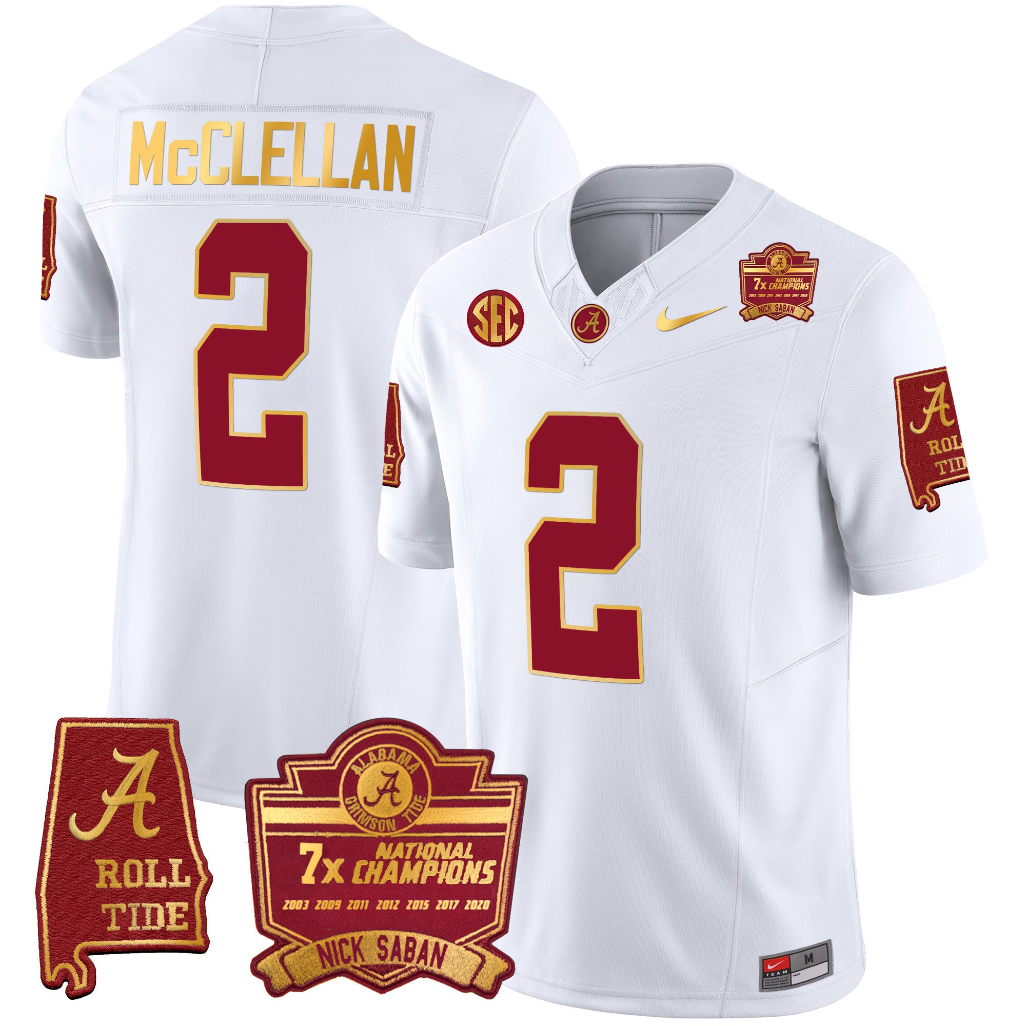 Men's Alabama Crimson Tide Nick Saban 7x Champions Patch Gold Trim Jersey - All Stitched