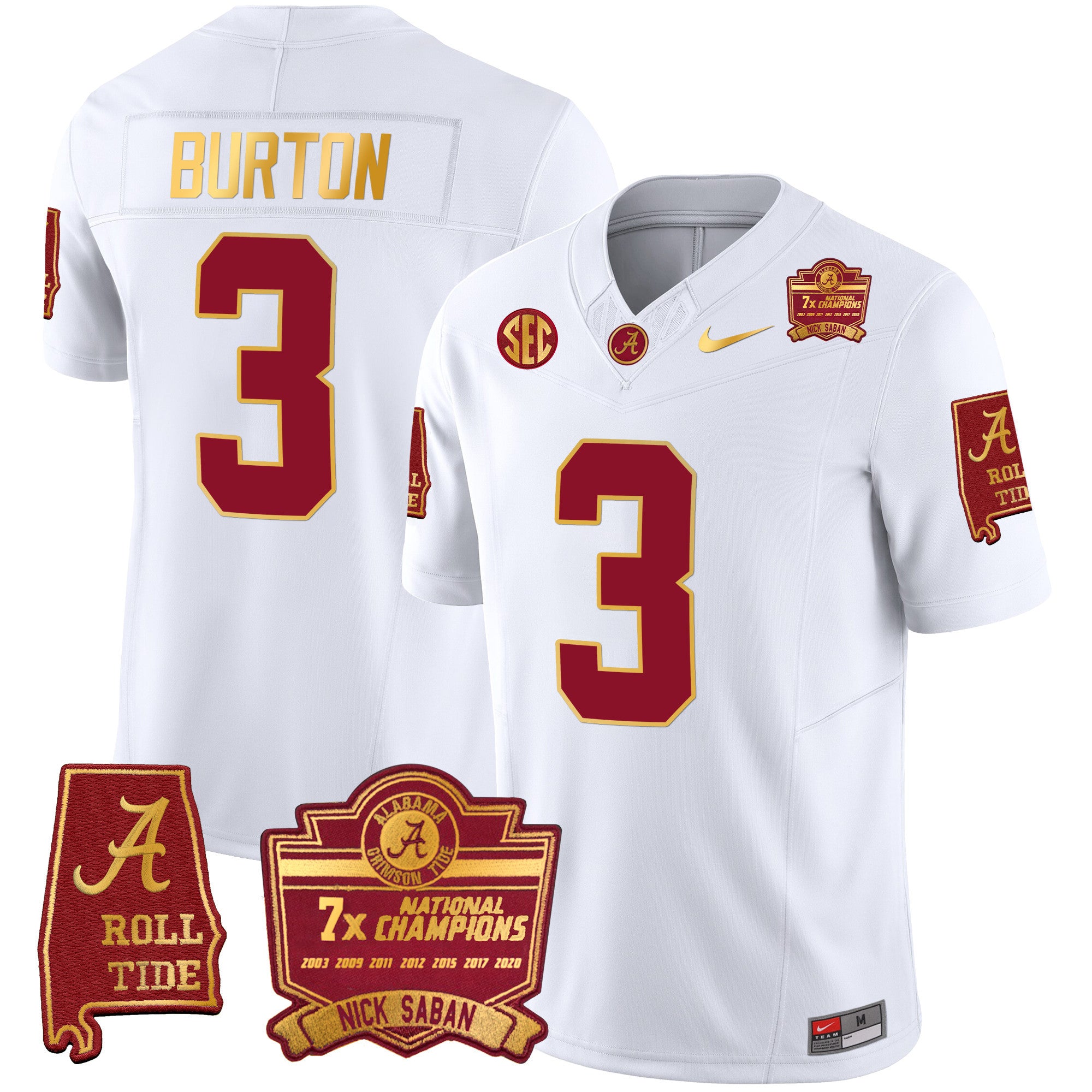 Men's Alabama Crimson Tide Nick Saban 7x Champions Patch Gold Trim Jersey - All Stitched