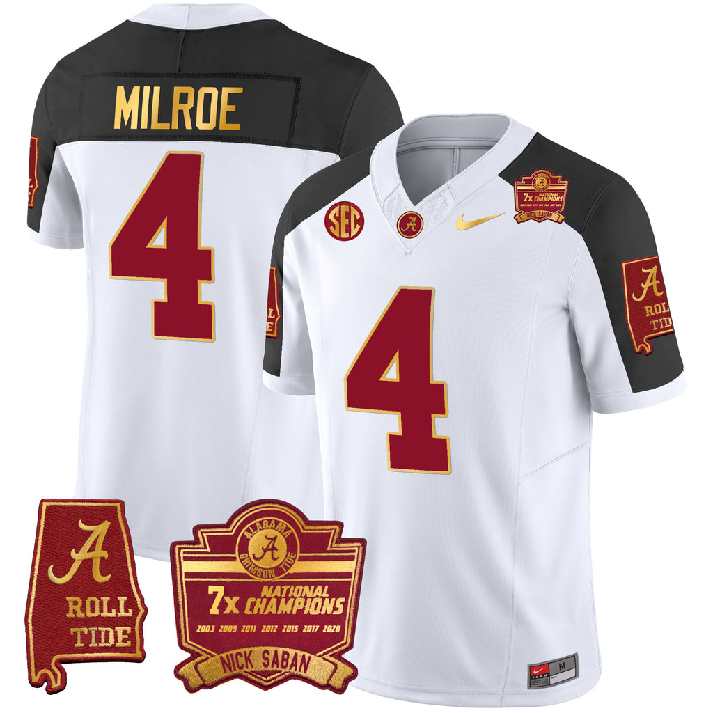 Men's Alabama Crimson Tide Nick Saban 7x Champions Patch Gold Trim Jersey - All Stitched