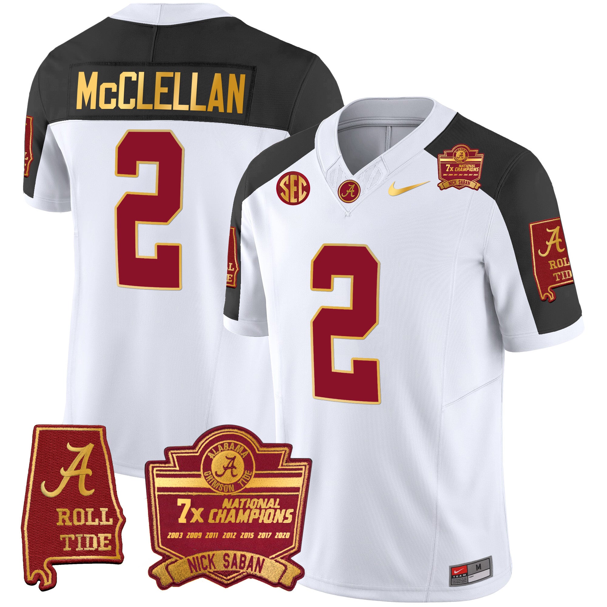Men's Alabama Crimson Tide Nick Saban 7x Champions Patch Gold Trim Jersey - All Stitched