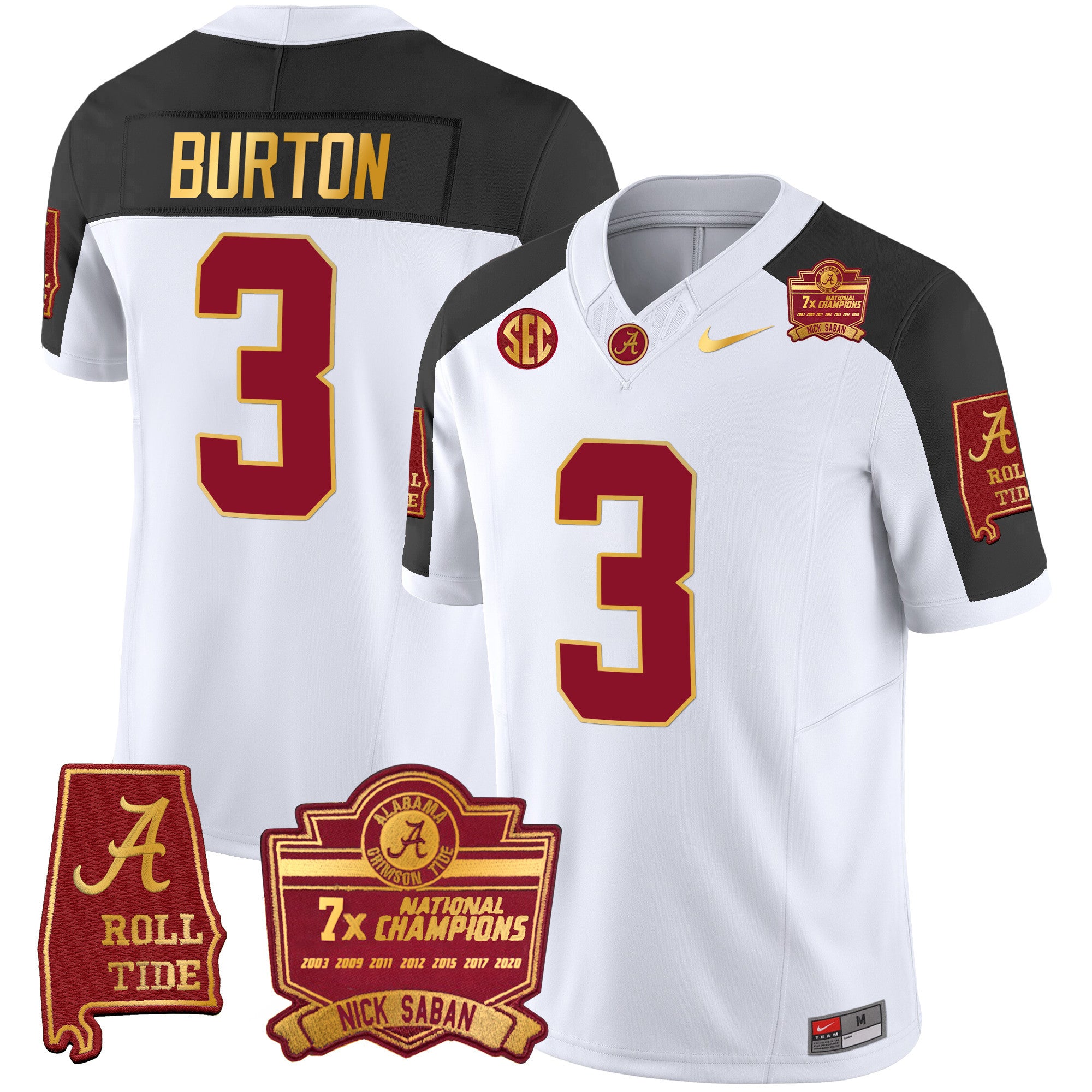 Men's Alabama Crimson Tide Nick Saban 7x Champions Patch Gold Trim Jersey - All Stitched