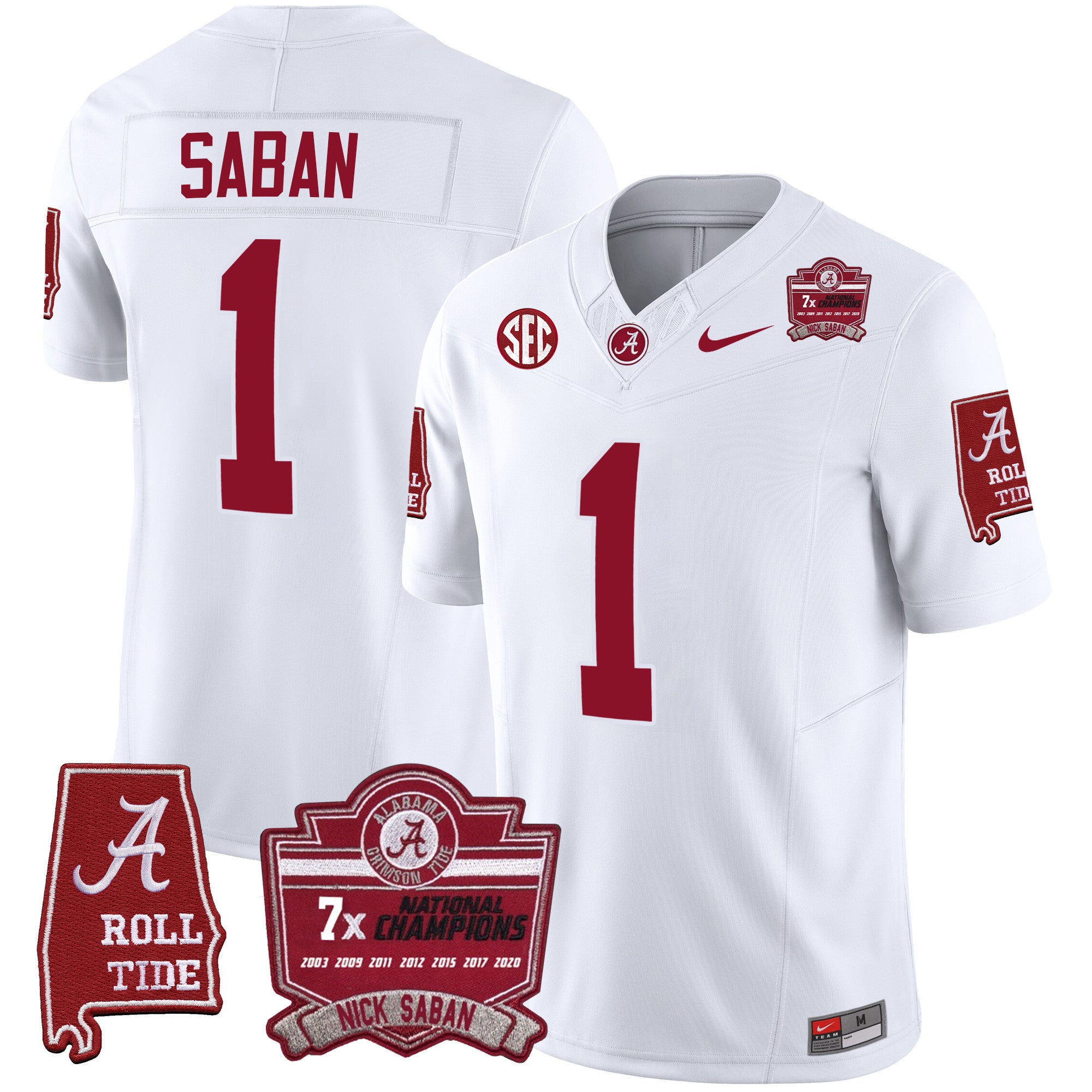 Men's Alabama Crimson Tide Nick Saban 7x Champions Patch Vapor Jersey - All Stitched