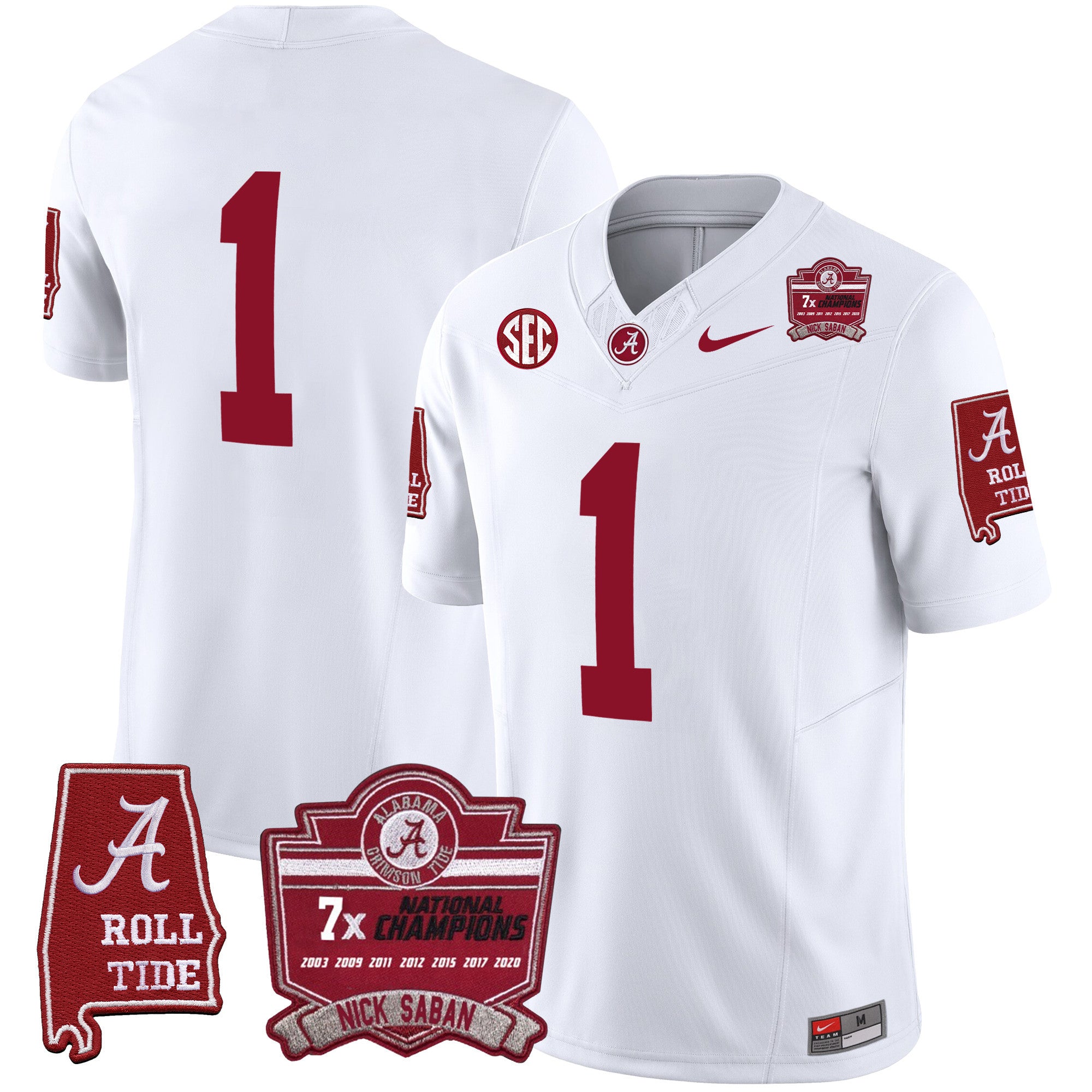 Men's Alabama Crimson Tide Nick Saban 7x Champions Patch Vapor Jersey - All Stitched