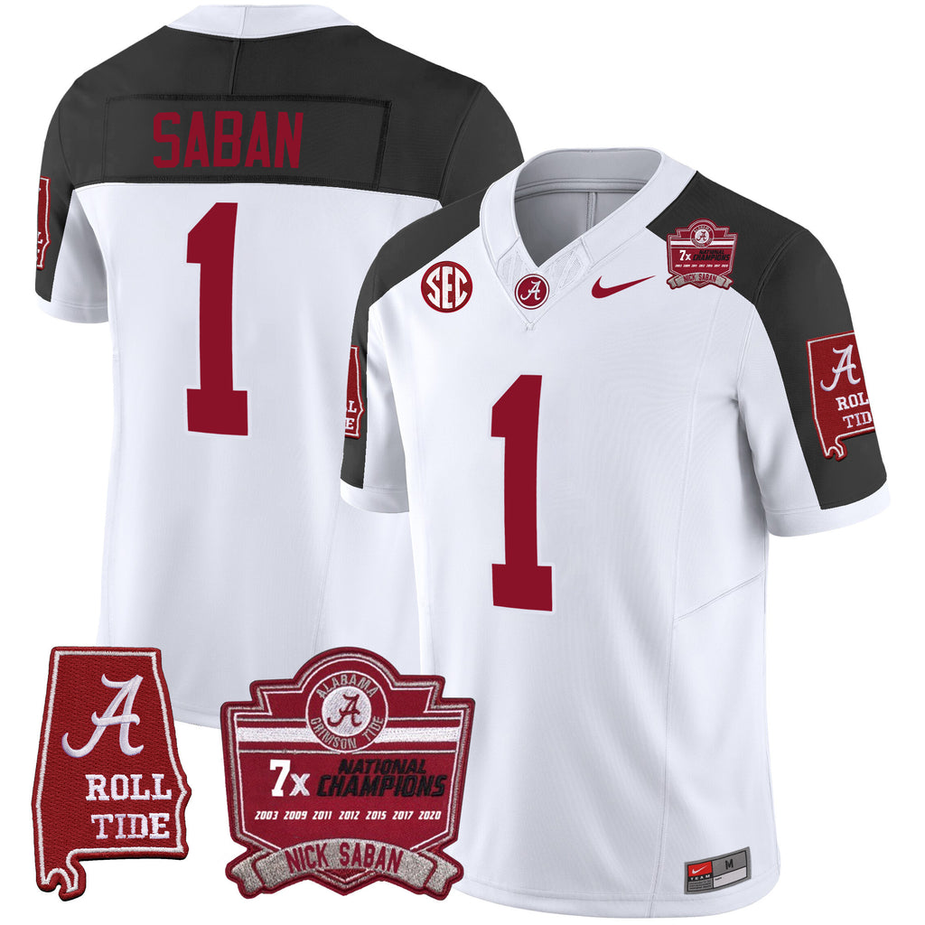 Men's Alabama Crimson Tide Nick Saban 7x Champions Patch Vapor Jersey - All Stitched