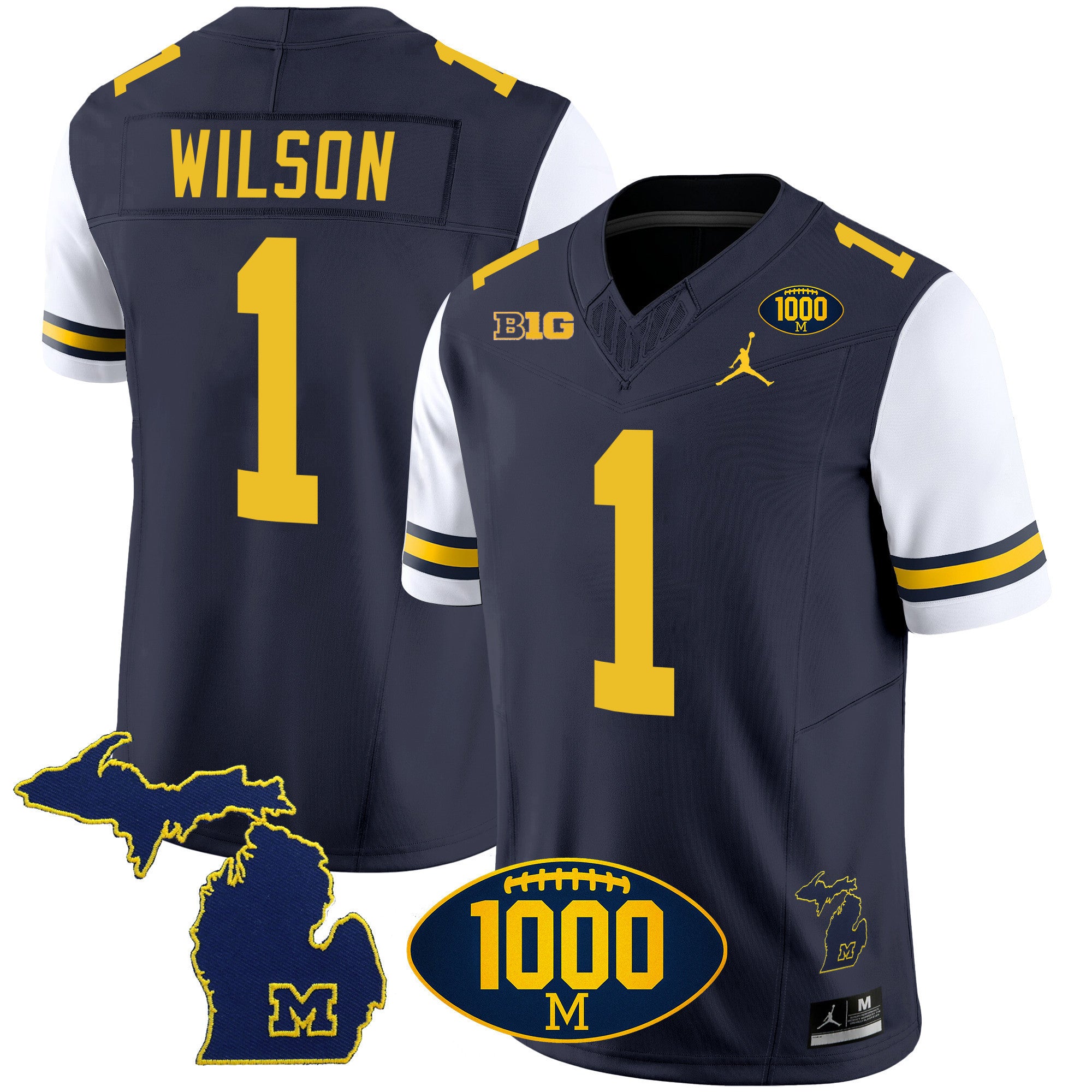 Men's Michigan Wolverines 1000 Wins Patch Vapor Jersey V3 - All Stitched
