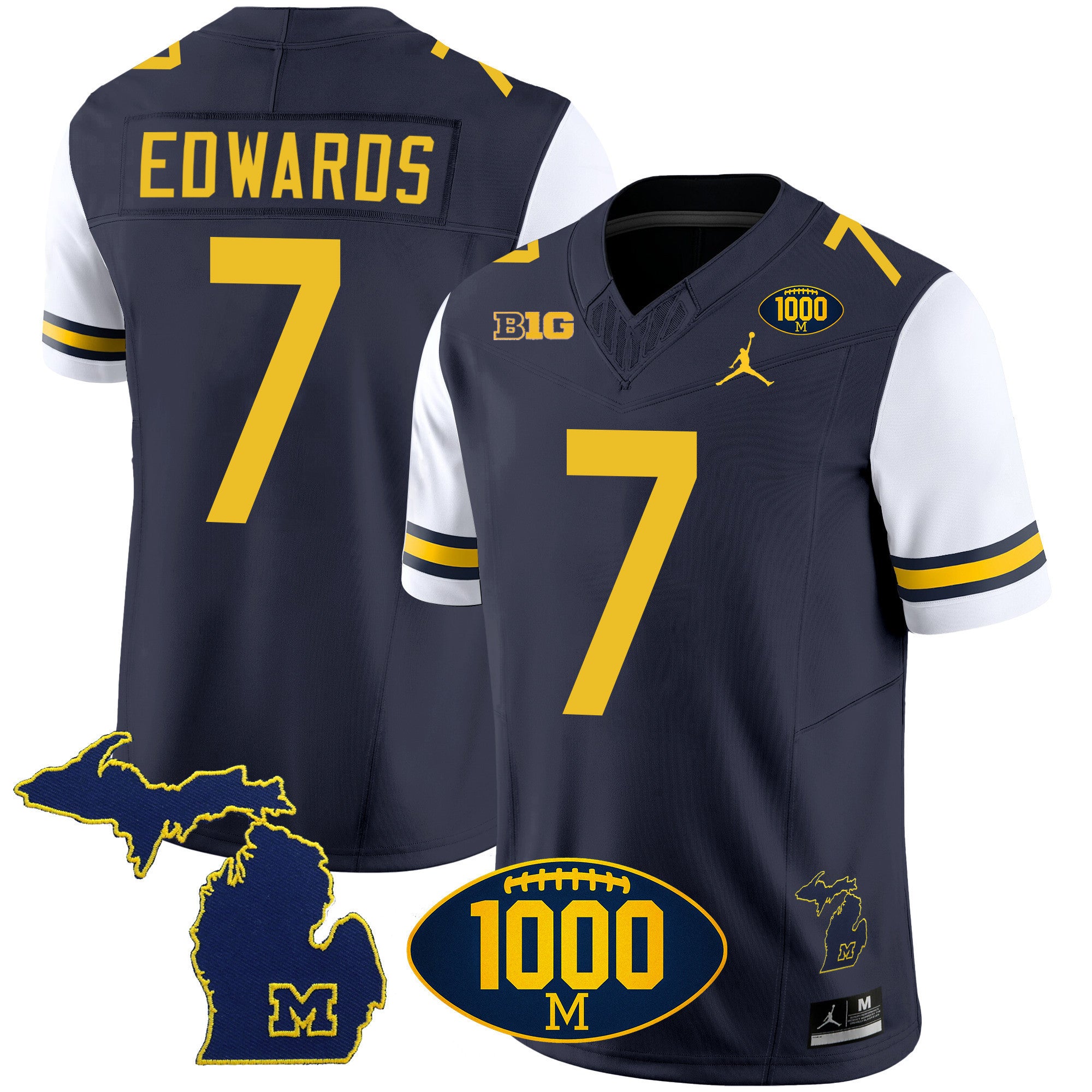 Men's Michigan Wolverines 1000 Wins Patch Vapor Jersey V3 - All Stitched