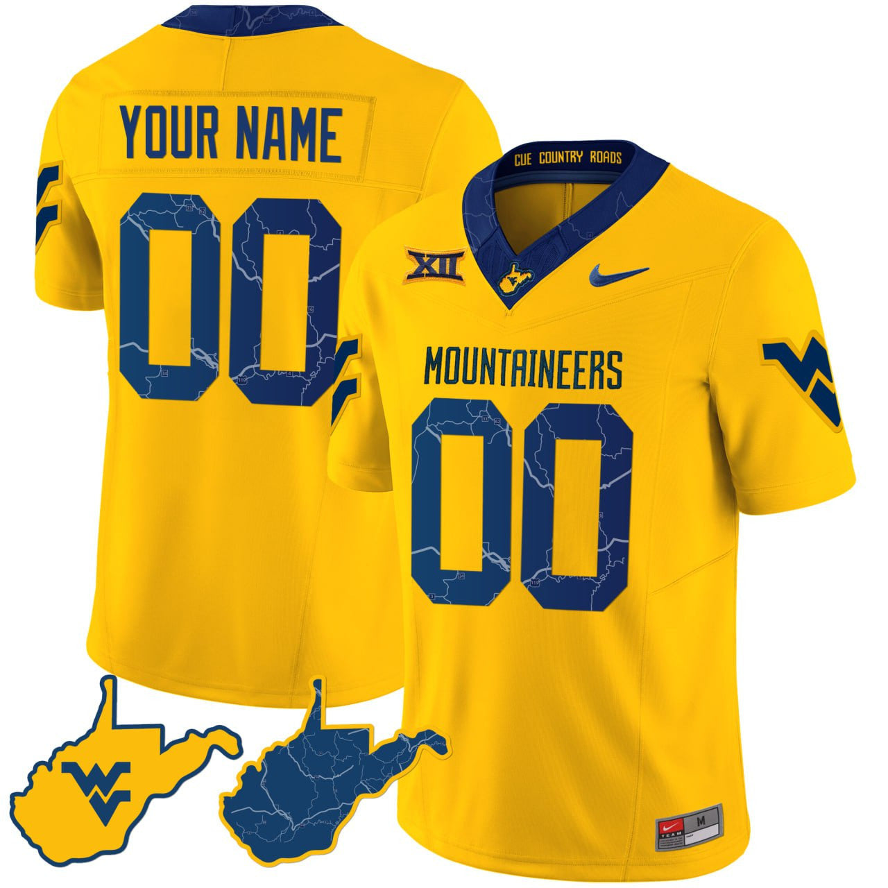 Custom Name/Gender West Virginia Mountaineers 2023 Country Roads Jersey - All Stitched - Gold Sleeves