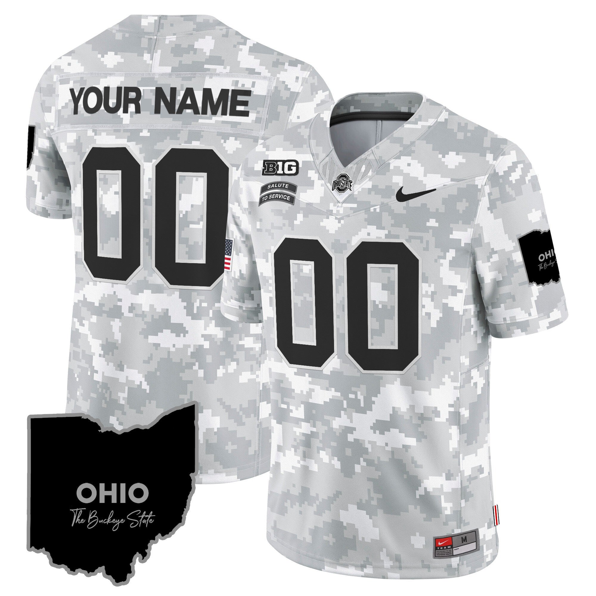 Ohio State Buckeyes 2024 Salute to Service Vapor Limited Custom Jersey - Arctic Camo - All Stitched