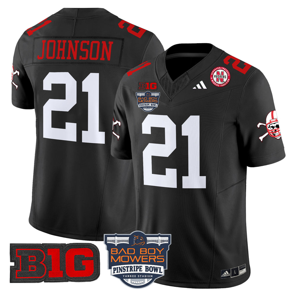 Men's Nebraska Cornhuskers 2025 Pinstripe Bowl Patch Vapor Limited Jersey - All Stitched