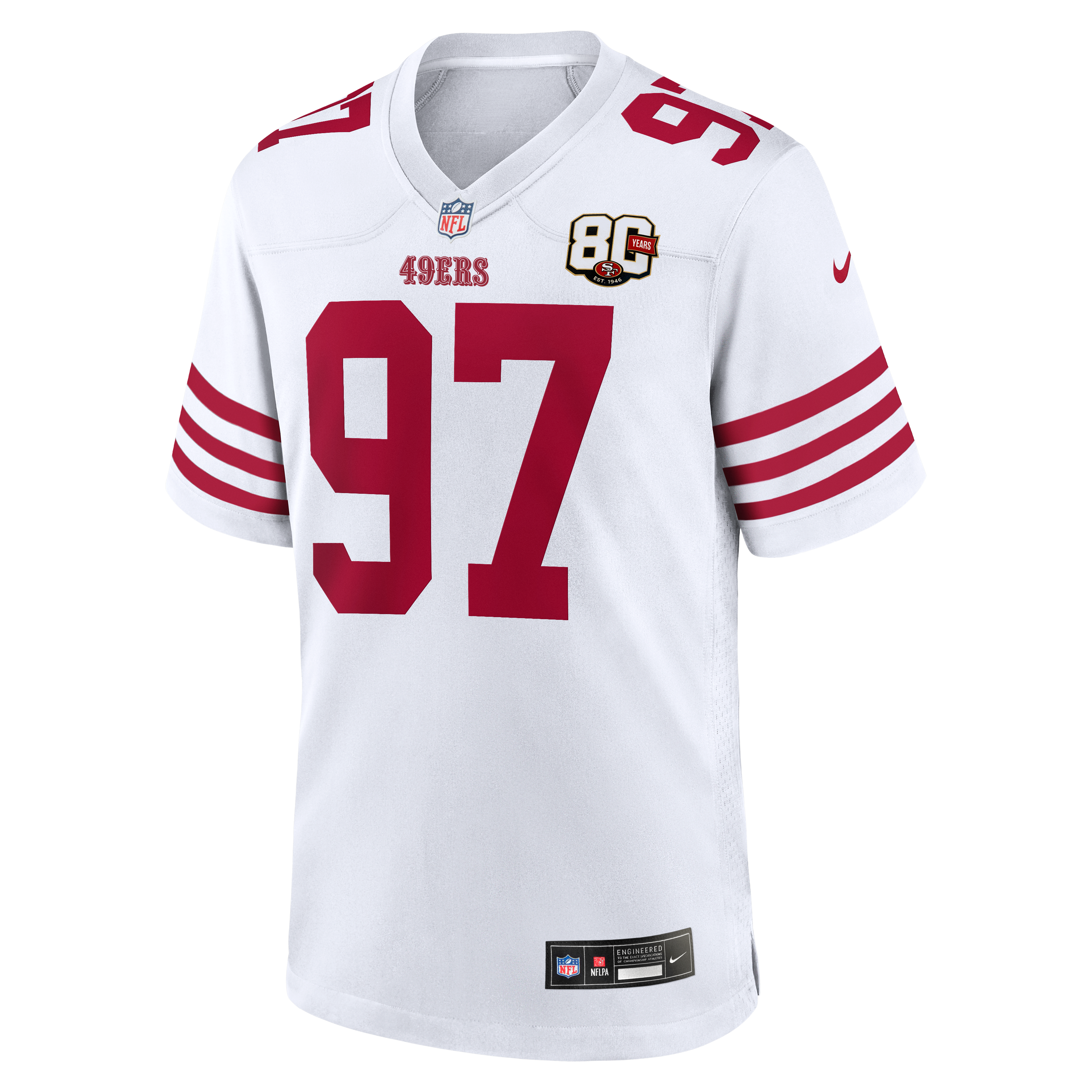Men's San Francisco 49Ers Nick Bosa Nike White 80Th Anniversary Game Jersey