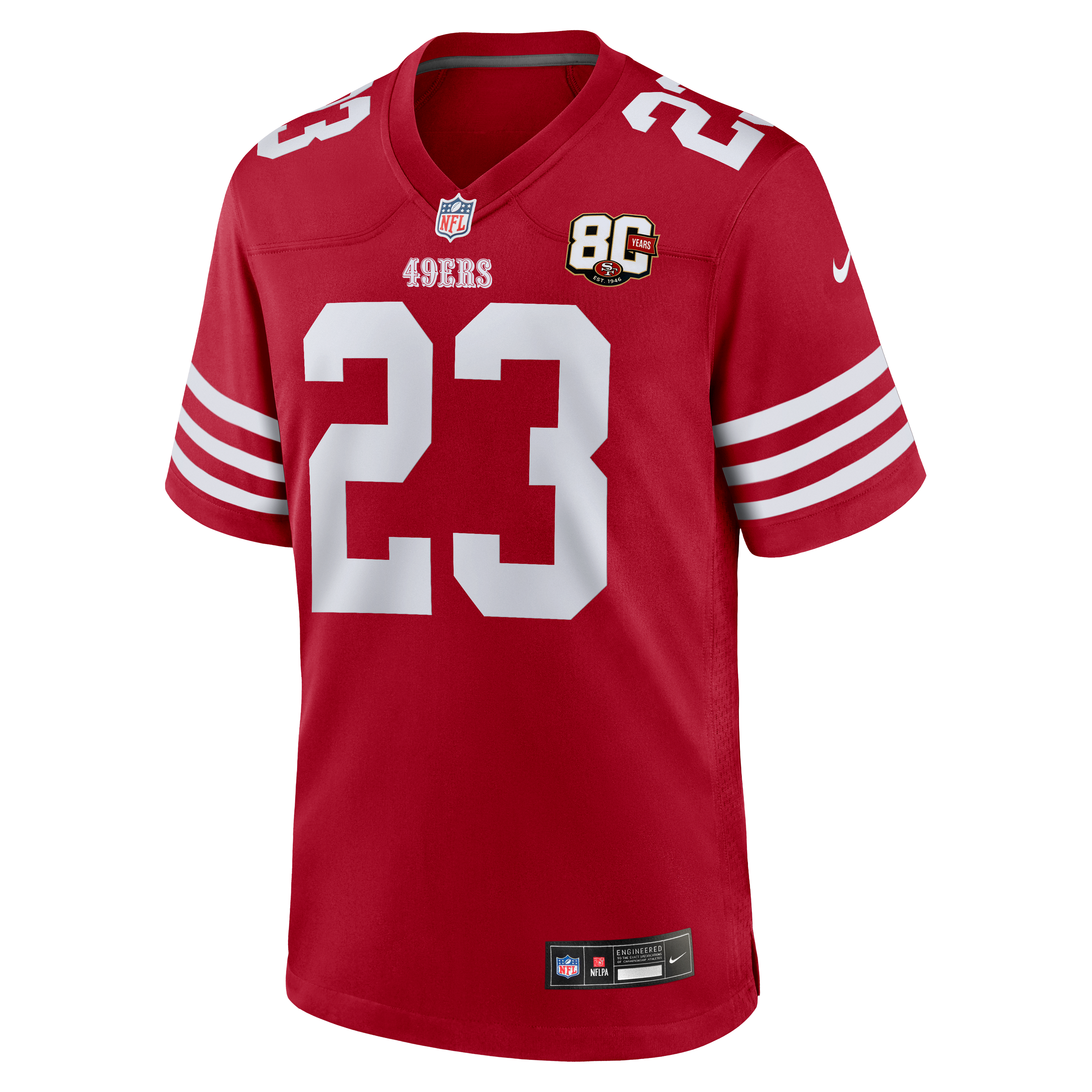 Men's San Francisco 49Ers Christian Mccaffrey Nike Scarlet 80Th Anniversary Game Jersey