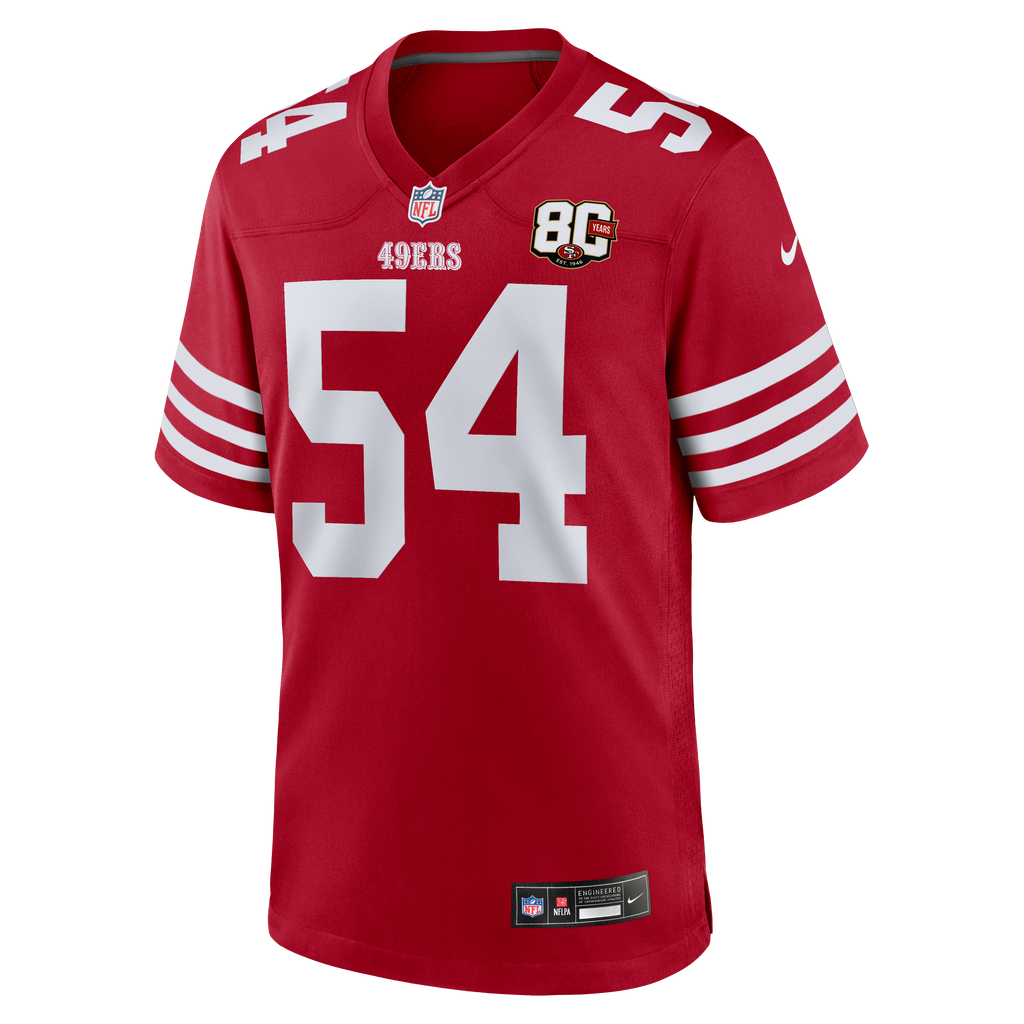 Men's San Francisco 49Ers Fred Warner Nike Scarlet 80Th Anniversary Game Jersey