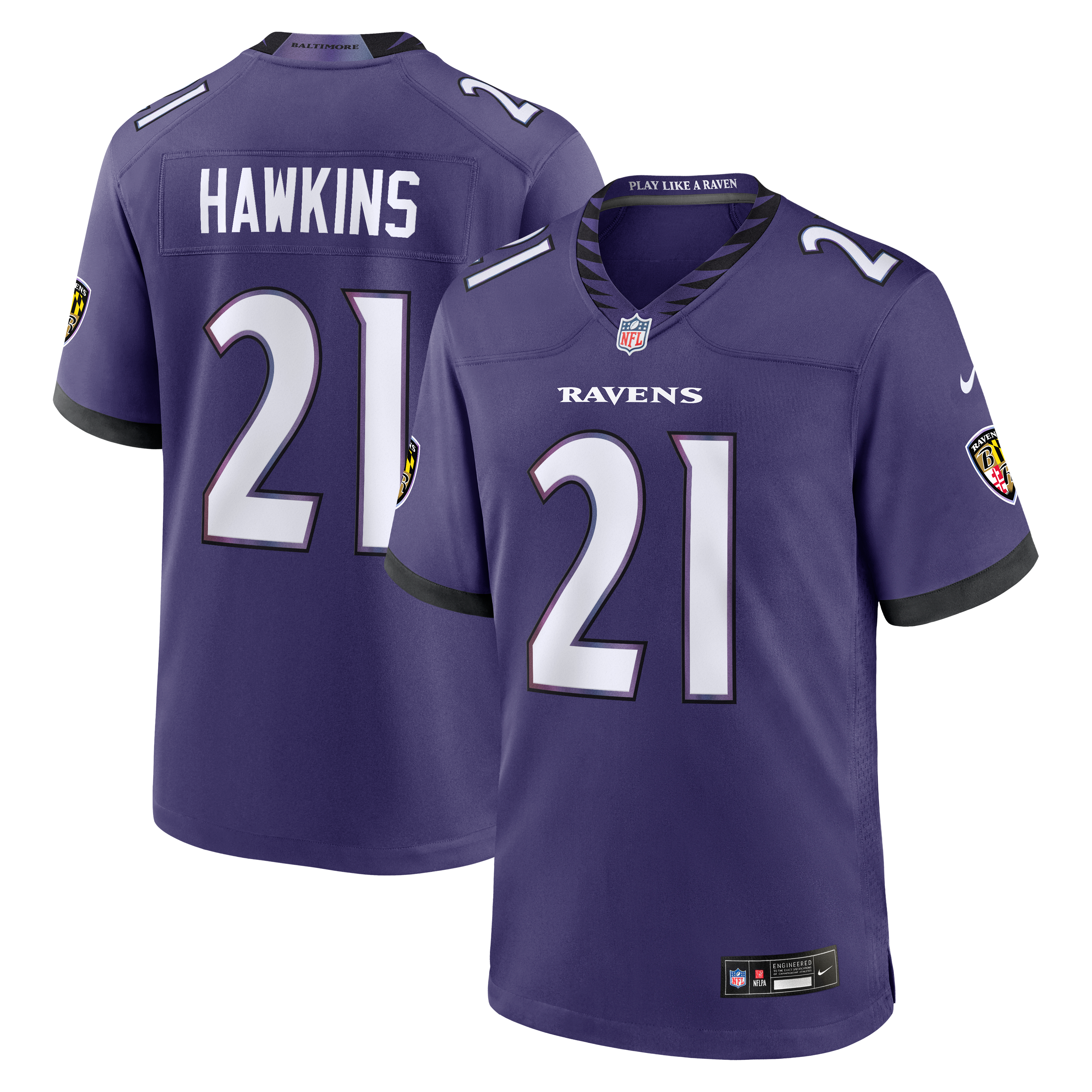 Men's Baltimore Ravens Jaylinn Hawkins Nike Purple Team Game Jersey