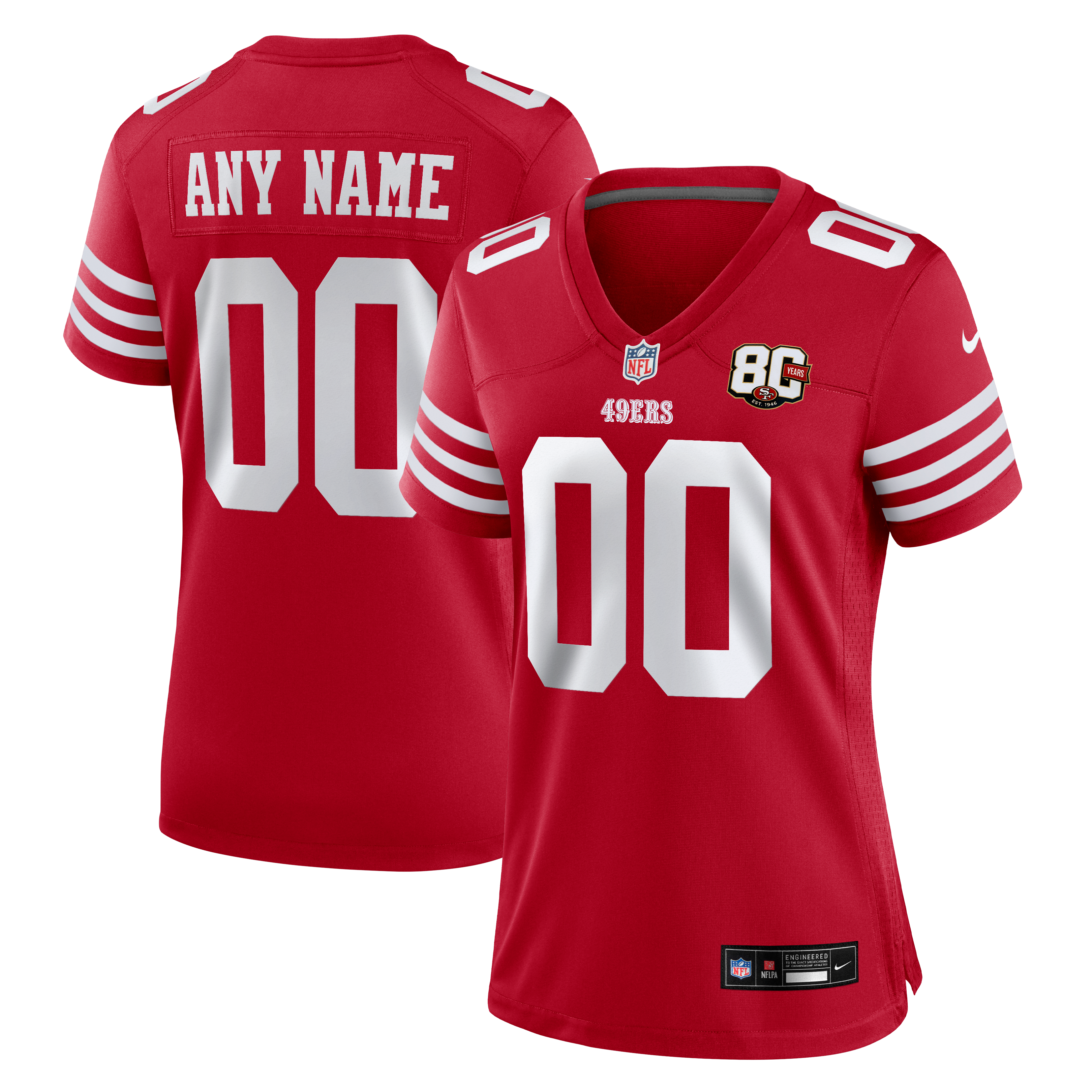 Women's San Francisco 49Ers Nike Scarlet 80Th Anniversary Custom Game Jersey