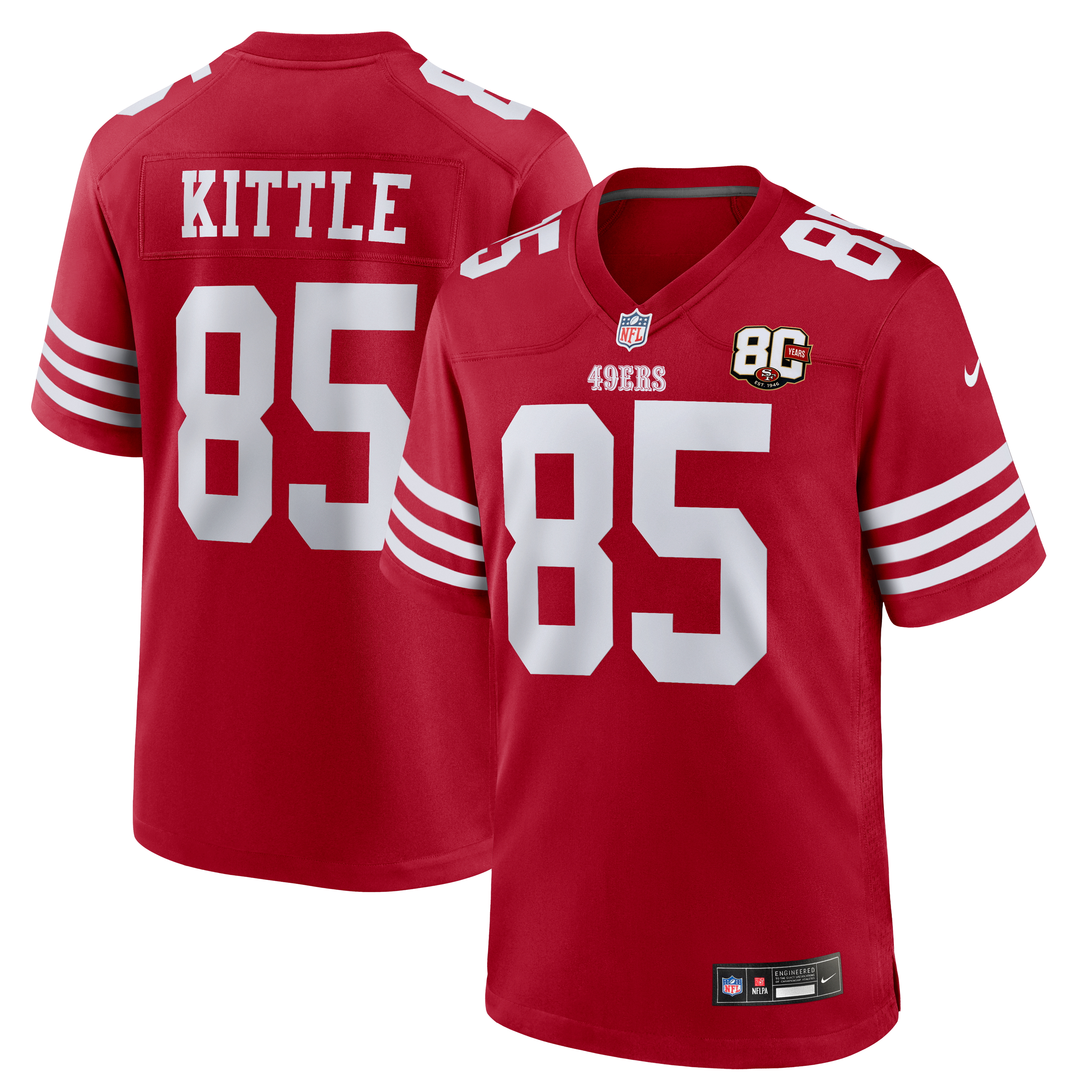 Men's San Francisco 49Ers George Kittle Nike Scarlet 80Th Anniversary Game Jersey
