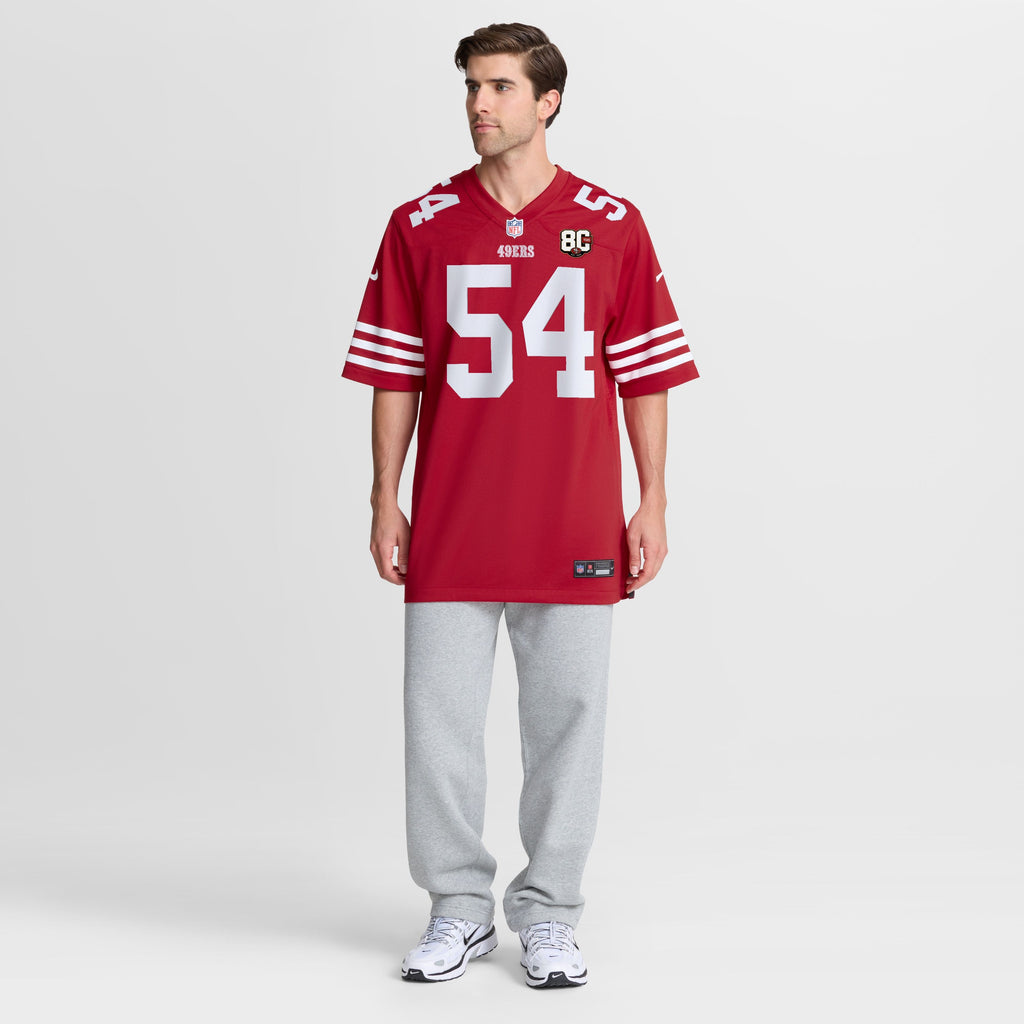 Men's San Francisco 49Ers Fred Warner Nike Scarlet 80Th Anniversary Game Jersey